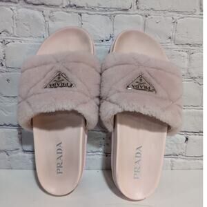 Prada Women's Fussbet Slide Sandals Quilted Shearling Pink Size 39 US 9